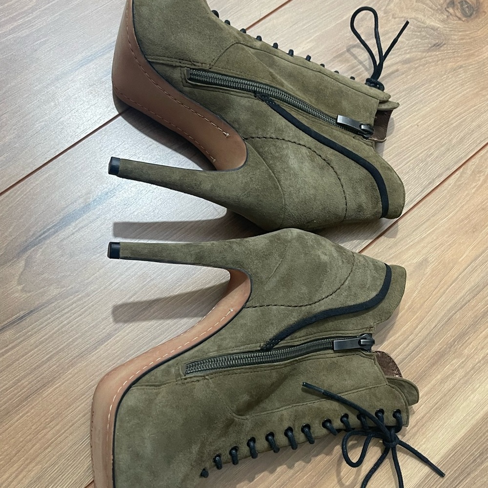 Sam Edelman Green Suede High Heel lace up ankle booties size 7.5 - Picture 4 of 5